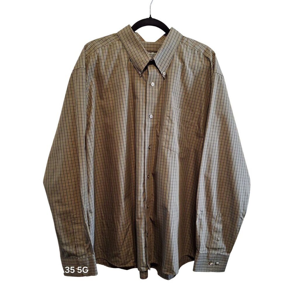 Eddie Bauer Mens XXL Relaxed Fit Long Sleeve Plaid Shirt Wrinkle & Stain Resista